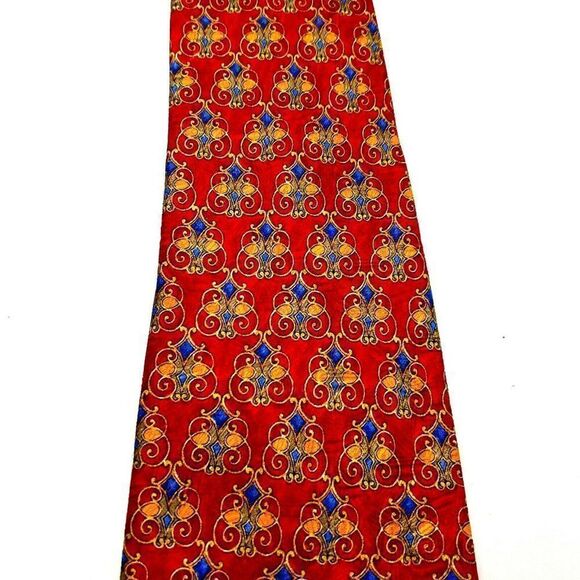 Robert Talbott Studio Silk Tie Print Red Short Wide Geometric - Picture 2 of 6